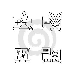 Competitive games types linear icons set