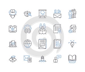 Competitive intelligence line icons collection. Analysis, Benchmarking, Profiling, Monitoring, Research, Strategy