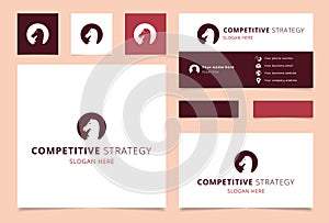 Competitive strategy logo design with editable slogan. Branding book and business card template.