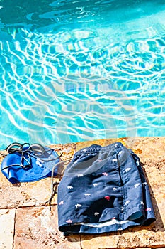 Competitive swimming equipment, kick board, goggles, ear plugs, swim cap and bathing suit