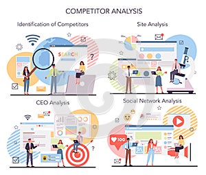 Competitor analysis concept set. Market research and business