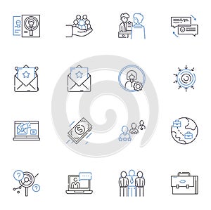 Competitor analysis line icons collection. Rivals, Analysis, Competition, Comparison, Market share, Research