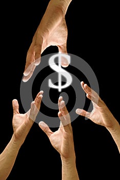 Competitor hand to strive for dollar icon photo