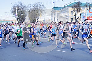 Competitors running in a city an endurance event