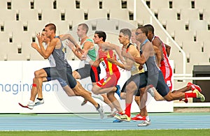 Competitors on start of 100m