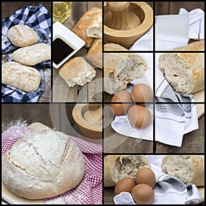 Compilation collage of fresh bread making stages