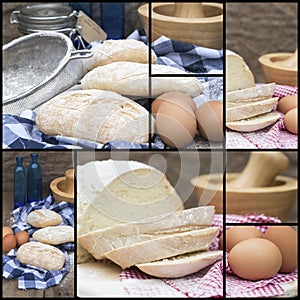 Compilation collage of fresh bread making stages