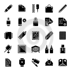 Collection of varied graphic elements in solid black silhouette style icon set