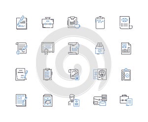 Compilations and forms line icons collection. Aggregates, Assemblages, Bundles, Collections, Combos, Composites photo