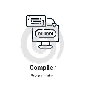 Compiler outline vector icon. Thin line black compiler icon, flat vector simple element illustration from editable programming