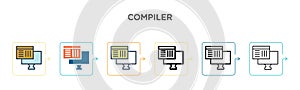Compiler vector icon in 6 different modern styles. Black, two colored compiler icons designed in filled, outline, line and stroke