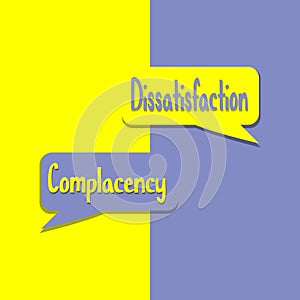 Complacency or Dissatisfation word on education, inspiration and business motivation