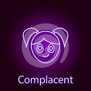 complacent girl face icon in neon style. Element of emotions for mobile concept and web apps illustration. Signs and symbols can photo