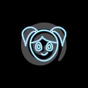 complacent girl face icon in neon style. One of emotions collection icon can be used for UI, UX