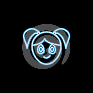 complacent girl face icon in neon style. One of emotions collection icon can be used for UI, UX photo