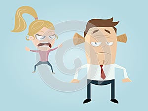 Complaining cartoon girl and guy