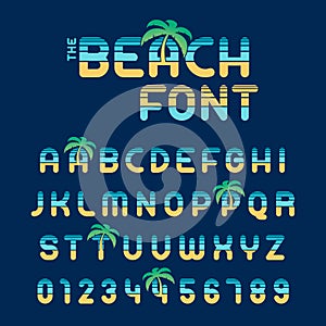 Complete beach alphabet letters and numbers font photo