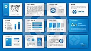 Complete brand identity guide. Logo guideline template. Corporate presentation layout. Logotype system design. photo
