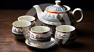 Complete ceramic tea set featuring delicate cups and more