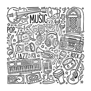 Hand drawn set of Music in Doodles vector