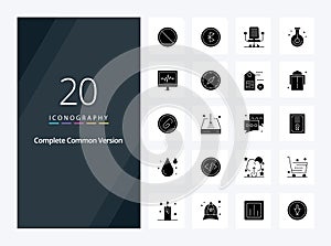 20 Complete Common Version Solid Glyph icon for presentation