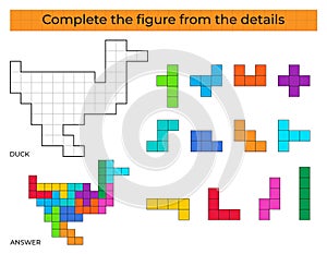 Complete the figure. Puzzle game with Duck.
