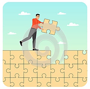 Complete jigsaw puzzle concept to solve business problem