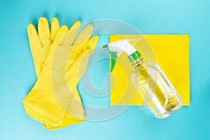 Complete kit for sanitization during the covid-19 pandemic, Wiping down surface concept photo