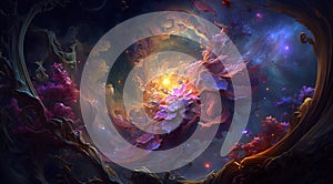 Complete madness. painting of the inconceivable and spectacular a scene. surreal mystical fantasy artwork. Generative AI photo