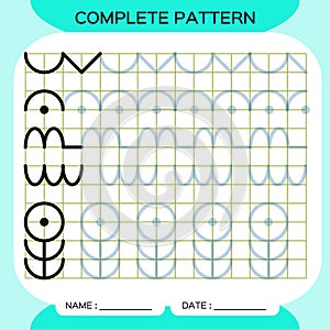 Complete pattern. Tracing Lines Activity For Early Years. Preschool worksheet for practicing fine motor skills. Tracing