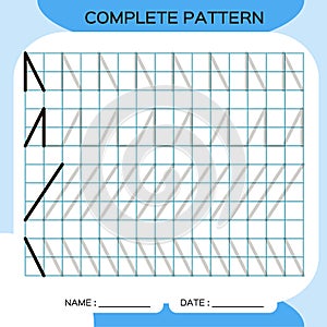 Complete pattern. Tracing Lines Activity For Early Years. Preschool worksheet for practicing fine motor skills. Tracing