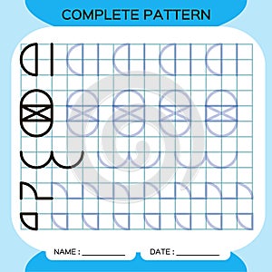 Complete pattern. Tracing Lines Activity For Early Years. Preschool worksheet for practicing fine motor skills. Tracing