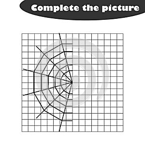 Complete the picture, cobweb in cartoon style, drawing skills training, educational paper game for the development of children, k