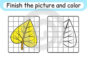 Complete the picture leaf birch. Copy the picture and color. Finish the image. Coloring book. Educational drawing exercise game