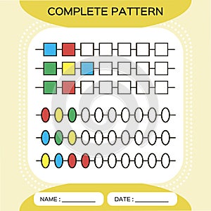 Complete repeating patterns. Worksheet for preschool kids. Practicing motor skills, improving skills tasks. Complete the