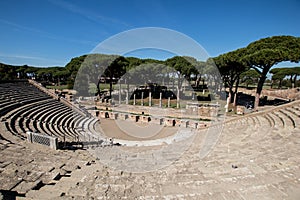 Almost complete Roman theater in Ostia antica. Drama place in an photo