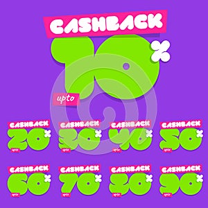 Complete Set 10% to 90% of Cashback Vector Sale Tags