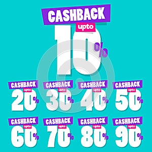 Complete Set 10% to 90% of Cashback Vector Sale Tags