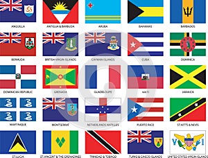 Kompletní sada skládající se z 25 karibský vlajky 