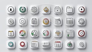 Complete Set of Minimalist UI Icons in Flat Line Style for Mobile Apps and Web Interfaces