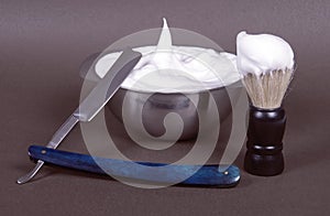 a complete shaving-set: razor, shaving brush and a bowl for shaving foam