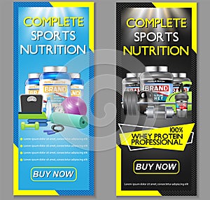 Complete sports nutrition vector banner set