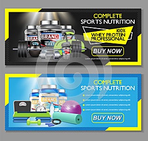 Complete sports nutrition vector banner set