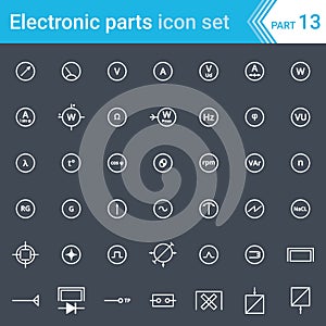 Electric and electronic icons, electric diagram symbols. Electrical instrumentation, meters and recorders. photo