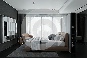A complete view of the Classy bedroom and Scandinavian interior, 3D rendering