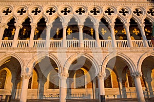 Complete view of Dodge Palace details and yellow shadows, Venice Italy