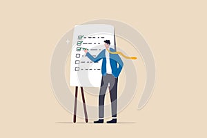 Completed checklist, finishing project tasks or work done conclusion, project management or process plan concept, smart