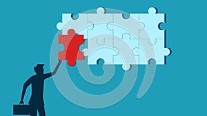 Completed the last task. Businessman completing the last jigsaw puzzle