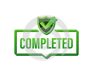 Completed tick, Checkmark stamp, sticker. Vector stock illustration.
