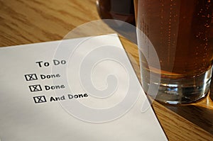 Completed To Do List with Beer Glass photo